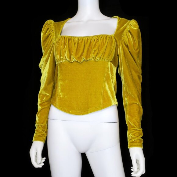 Free People Hold Me Puff Sleeve Velvet Top Glistening Gold Boho Women's Medium - Picture 2 of 7